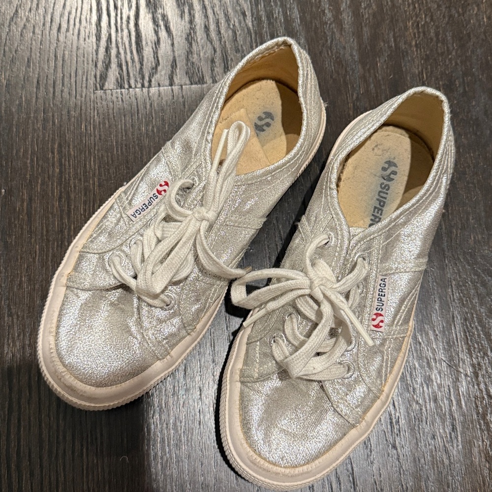 Superga Metallic Silver Lace-Up Sneakers